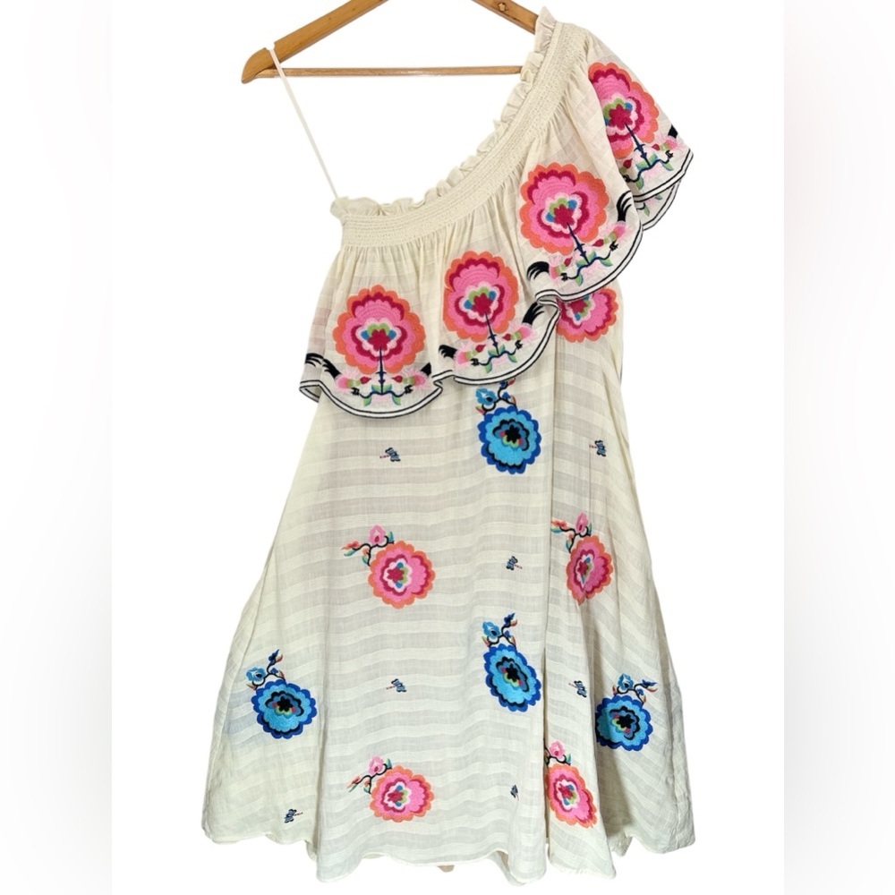 Anthropologie Plenty by Tracy Reese Floral Embroidered One-Shoulder Midi Dress S - Picture 5 of 14